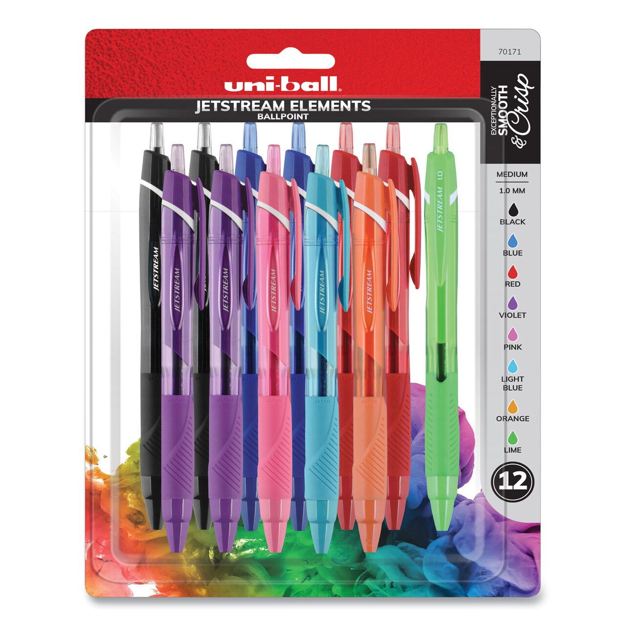 Uni-Ball Jetstream Elements Ballpoint Pen Medium 1 mm Assorted Ink/Barrel 12/Pack